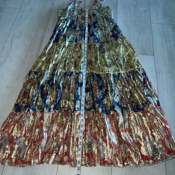 Verb by Pallavi Singhee Echo Tiered Maxi Dress in a multi-color metallic viscose - Picture 2 of 10
